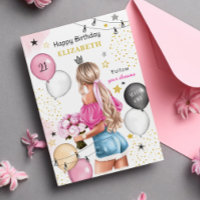 Blond meisje roze gouden ballonnen gelukkige verja