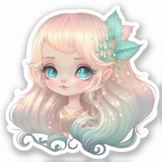 Blond meisje, roze haren, anime sticker (Voorkant)