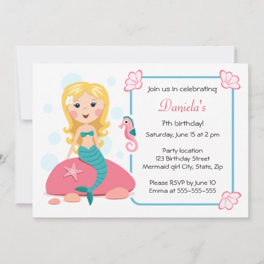 Blond meisje schattige meisjes verjaardagsuitnodig kaart (Voorkant)