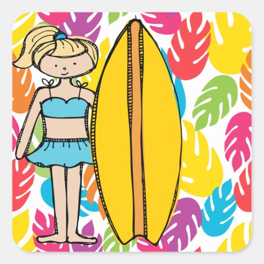 Blond Meisje Surfer Stickers (Voorkant)