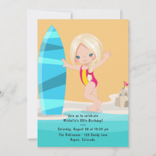 Blond meisje zomer strand verjaardagsfeest kaart