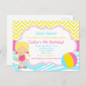 Blond meisje zwembadfeest bash-partij briefkaart (Voorkant / Achterkant)