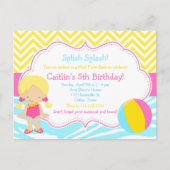Blond meisje zwembadfeest bash-partij briefkaart (Voorkant)