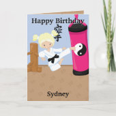 Blond Meisjes Karate Kleurplaat Gelukkige Verjaard Kaart (Voorkant)