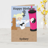 Blond Meisjes Karate Kleurplaat Gelukkige Verjaard Kaart (Gele Bloem)