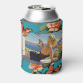 Blond Meisjes Monarch Vlinders Bloemen Paradijs Blikjeskoeler (Blikje Achterkant)