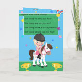 Blond Meisjes Ruitersport Kleurplaat Verjaardag Kaart (Achterkant)