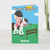 Blond Meisjes Ruitersport Kleurplaat Verjaardag Kaart (Voorkant)