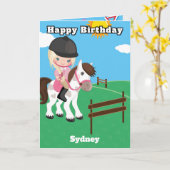 Blond Meisjes Ruitersport Kleurplaat Verjaardag Kaart (Gele Bloem)