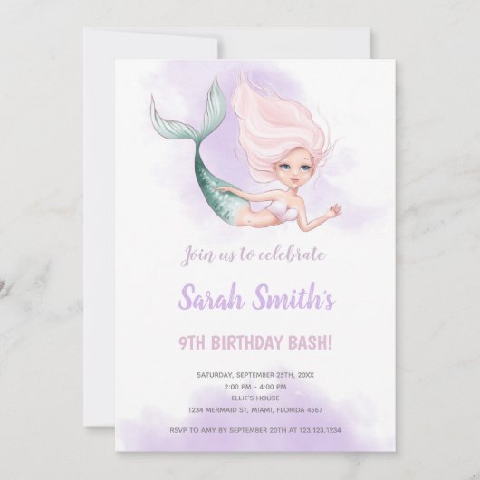 Blond Mermaid Birthday-uitnodigingen Kaart (Voorkant)