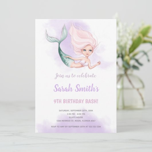 Blond Mermaid Birthday-uitnodigingen Kaart (Staand voorkant)
