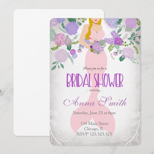 Blond-mermaid-bruid-uitnodiging in het kader van h kaart (Voorkant / Achterkant)