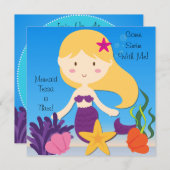 Blond Mermaid Custom Birthday Invitation Kaart (Voorkant / Achterkant)