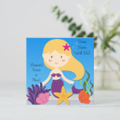 Blond Mermaid Custom Birthday Invitation Kaart (Staand voorkant)