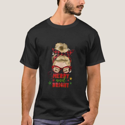 Blond Messy Bun Vrolijk en Helder Vrolijk Kerstfee T-shirt (Voorkant)