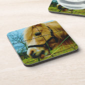 Blond miniatuur Pony/Horse Blue Sky Drankjes Onderzetter (Linkerzijde)