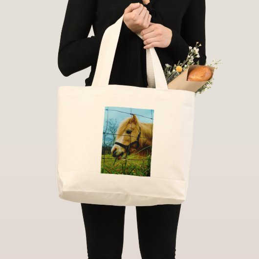 Blond miniatuur Pony/Horse Blue Sky Grote Tote Bag (Voorkant (product))