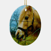 Blond miniatuur Pony/Horse Blue Sky Keramisch Ornament (Rechts)