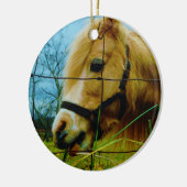 Blond miniatuur Pony/Horse Blue Sky Keramisch Ornament (Links)