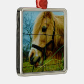 Blond miniatuur Pony/Horse Blue Sky Metalen Ornament (Rechts)