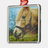 Blond miniatuur Pony/Horse Blue Sky Metalen Ornament (Links)