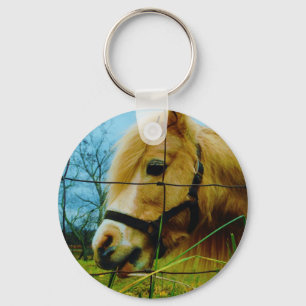 Blond miniatuur Pony/Horse Blue Sky Sleutelhanger