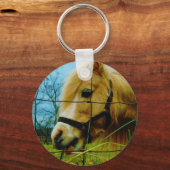 Blond miniatuur Pony/Horse Blue Sky Sleutelhanger (Voorkant)