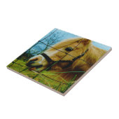 Blond miniatuur Pony/Horse Blue Sky Tegeltje (Zijkant)