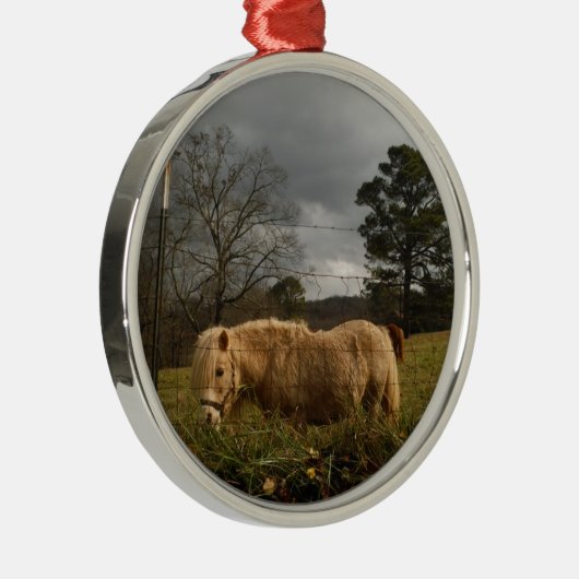 Blond miniatuur Pony/paard Metalen Ornament (Rechts)