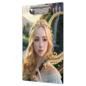 Blond Mooie Muse Spelen Een Harp Klembord (Links)