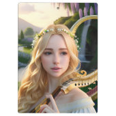 Blond Mooie Muse Spelen Een Harp Klembord (Achterkant)