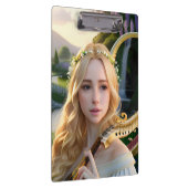 Blond Mooie Muse Spelen Een Harp Klembord (Rechts)