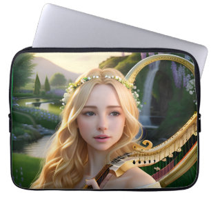 Blond Mooie Muse Spelen Een Harp Laptop Sleeve