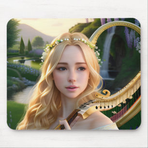 Blond Mooie Muse Spelen Een Harp Muismat