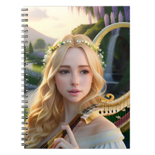 Blond Mooie Muse Spelen Een Harp Notitieboek
