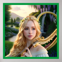 Blond Mooie Muse Spelen Een Harp