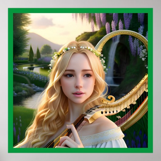 Blond Mooie Muse Spelen Een Harp Poster (Voorkant)