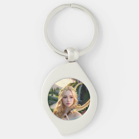 Blond Mooie Muse Spelen Een Harp Sleutelhanger (Voorkant)