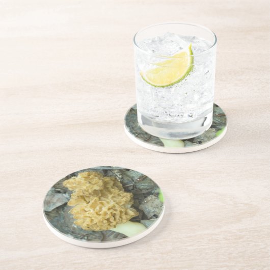 Blond Morel Mushroom Zandsteen Onderzetter (Zijkant)