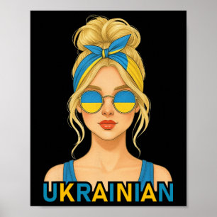 Blond Oekraïens Meisje Oekraïne Vlag Oekraïense Vr Poster