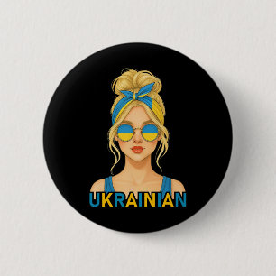 Blond Oekraïens Meisje Oekraïne Vlag Oekraïense Vr Ronde Button 5,7 Cm
