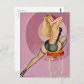 Blond op kruk terugkijkend Speld omhoog Briefkaart (Voorkant / Achterkant)