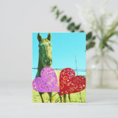 Blond paard en roze en rood hart briefkaart (Staand voorkant)