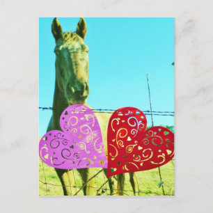 Blond paard en roze en rood hart briefkaart