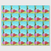 Blond paard en roze en rood hart cadeaupapier (Vlak)