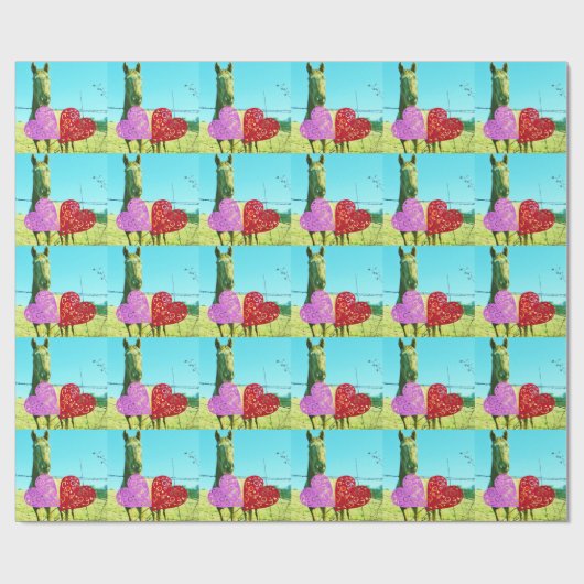 Blond paard en roze en rood hart cadeaupapier (Vlak)