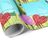 Blond paard en roze en rood hart cadeaupapier (Rol Hoek)