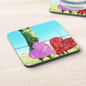 Blond paard en roze en rood hart drankjes onderzetter (Linkerzijde)