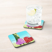 Blond paard en roze en rood hart drankjes onderzetter (Rechterzijde)