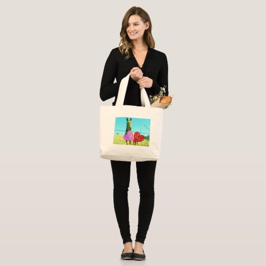 Blond paard en roze en rood hart grote tote bag (Voorkant (model))